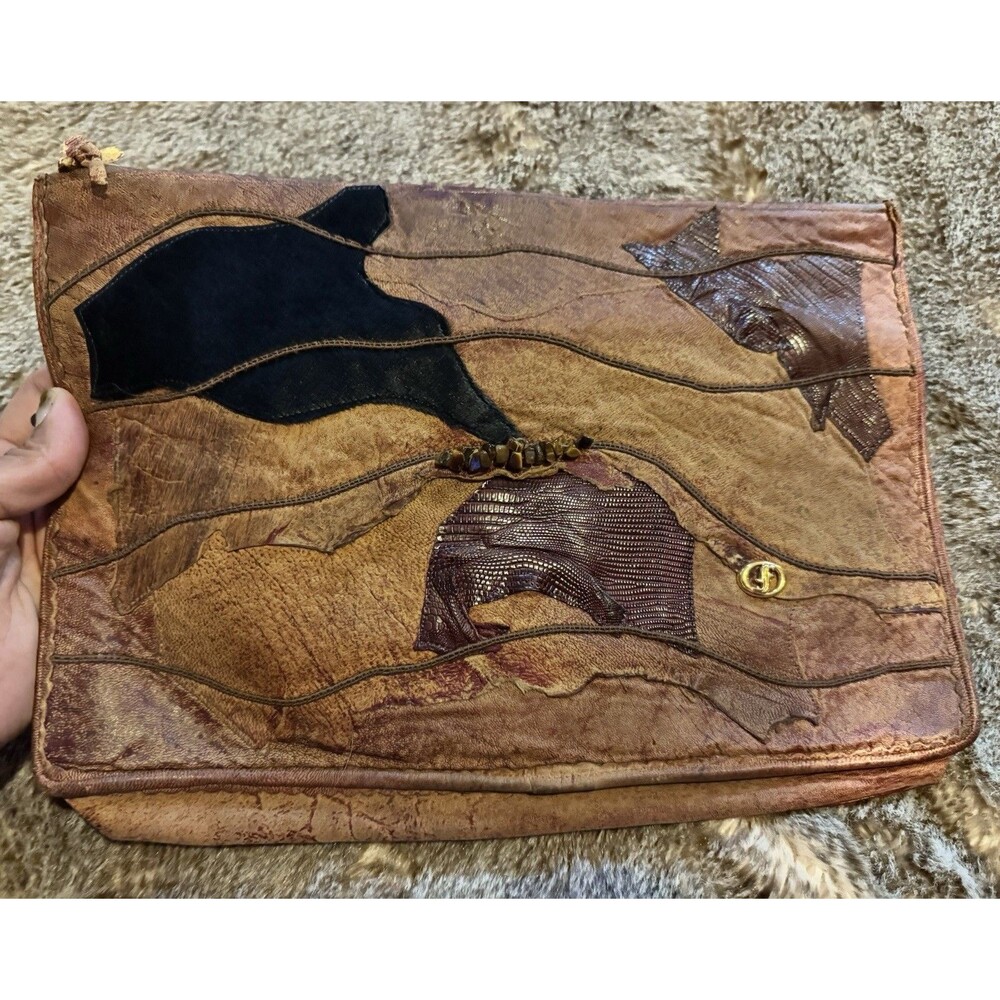 Vintage Sneak Skin Leather Patchwork Clutch Purse by Carlos Fiori made In Italy - Picture 2 of 13